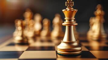 ai generato nel il gioco di scacchi, il oro Regina regna supremo come il capo, simboleggiante strategico abilità nel attività commerciale. ai generato. foto