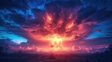 ai generato devastante nucleare esplosione le forme un' fungo nube, raffigurante un' catastrofico evento. ai generato foto