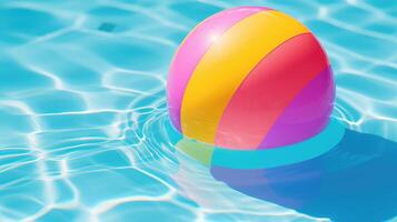 ai generato irradiare estate vibrazioni con un' luminosa, multicolore spiaggia palla di il nuoto piscina, invitante divertimento e tempo libero. ai generato foto