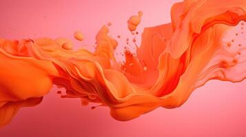 ai generato dinamico arancia liquido spruzzo arte contro un' contrastante rosa fondale crea un' vivace visivo spettacolo. ai generato. foto