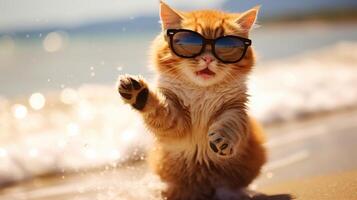 ai generato Esperienza il intensità di un gattino saltare su il spiaggia nel un' sbalorditivo avvicinamento foto, ai generato. foto