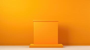 ai generato semplice e elegante giallo podio nel un' monocromatico arancia impostare. ai generato foto