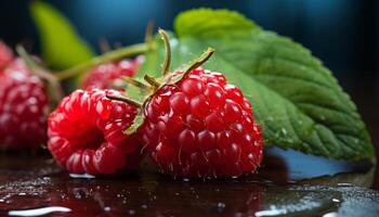 ai generato freschezza di natura buongustaio dolce maturo bacca, dolce fragola, e menta generato di ai foto