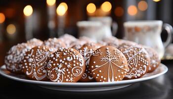 ai generato fatti in casa buongustaio biscotti decorare il festivo inverno celebrazione piatto generato di ai foto