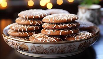 ai generato fatti in casa buongustaio cioccolato patata fritta biscotti su rustico di legno tavolo generato di ai foto