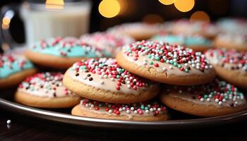 ai generato fatti in casa cioccolato patata fritta biscotti su un' di legno tavolo generato di ai foto