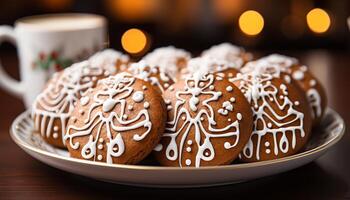 ai generato fatti in casa cioccolato biscotti decorare il inverno dolce piatto generato di ai foto