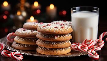 ai generato fatti in casa cioccolato patata fritta biscotti su rustico tavolo, un' dolce indulgenza generato di ai foto