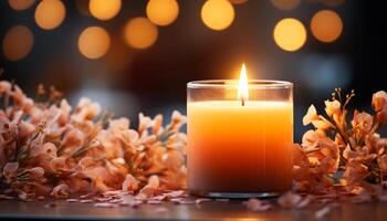 ai generato raggiante candela si illumina buio inverno notte, simboleggiante spiritualità e romanza generato di ai foto