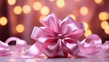 ai generato luminosa regalo scatola con astratto rosa decorazione, raggiante con amore generato di ai foto