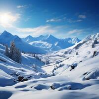 ai generato tranquillo inverno paesaggio si svolge, montagne ornato nel incontaminato bianca neve per sociale media inviare dimensione foto