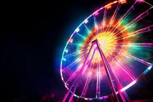 ai generato nostalgico fascino Ferris ruota luci su il notte con colore foto