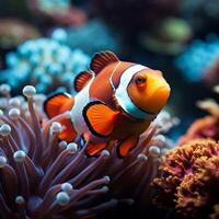 ai generato oceano bellezza vivace clown pesce navigare un' vivace corallo ambiente per sociale media inviare dimensione foto