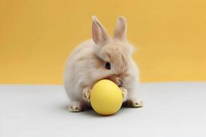 ai generato carino coniglio e Pasqua uovo. concetto di contento Pasqua giorno. foto