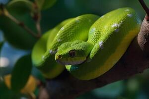 ai generato verde tropicale serpente. neurale Rete ai generato foto