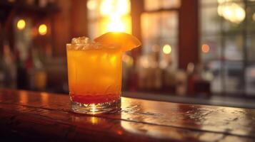 ai generato bevande, cocktail su di legno tavolo nel bar. foto