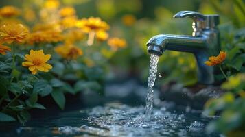 ai generato giardino rubinetto aumenta acqua prezzi, aiuta il mondo, salva acqua. foto