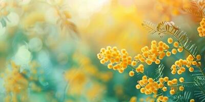 ai generato vicino su mimosa fiori sfondo foto