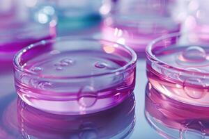 ai generato petri piatti con batterico colonie cultura su agar piatti nel laboratorio foto