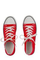 rosso gomma scarpe isolato su bianca sfondo. superiore Visualizza. foto