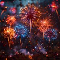 colorato fuoco d'artificio con bokeh sfondo. nuovo anno celebrazione foto