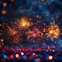 colorato fuoco d'artificio con bokeh sfondo. nuovo anno celebrazione foto