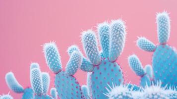 ai generato luminosa blu cactus impianti contro un' rosa sfondo. generato di artificiale intelligenza. foto