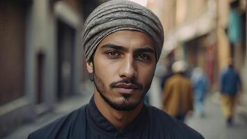 ai generato ritratto di un' bella giovane musulmano uomo, ritratto di un' uomo, bella musulmano uomo foto