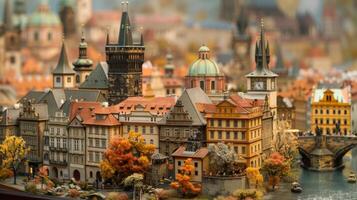 ai generato miniatura città con edifici e torri foto