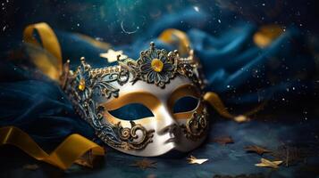 ai generato carnevale maschera, filanti e coriandoli per festivo sfondo. neurale Rete ai generato foto