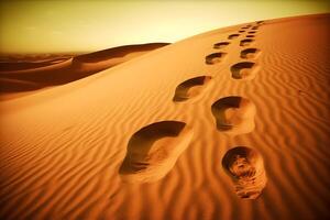 ai generato umano impronte nel il deserto. neurale Rete ai generato foto