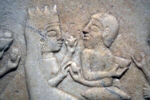 Istanbul, tacchino - gennaio 7 2024 - Istanbul archeologico Museo funerario stele bas sollievo foto
