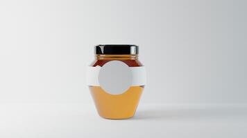 7 miele nel vaso finto su isolato su bianca sfondo con nero etichetta. 3d illustrante. foto