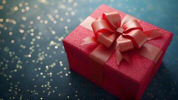 ai generato rosso Natale regalo scatola con nastro per vacanza celebrazione decorazione e sorpresa foto