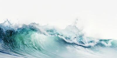 ai generato grande tempestoso mare onda nel in profondità blu, isolato su bianca. natura di il clima. nel davanti, grande rottura foto