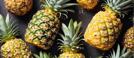 ai generato maturo ananas. orizzontale culinario sfondo con esotico frutta. commerciale promozionale cibo foto