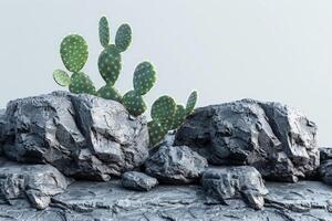 ai generato cactus su pietra ,. finto su per mostre, presentazione, terapia, e Salute. generativo ai foto