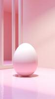 ai generato isolato uovo su un' bianca superficie con un' rosa sfondo foto