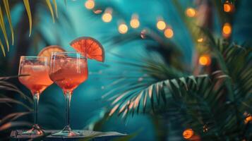 ai generato astratto minimalista sfondo per un' estate vacanza festa con palma alberi, alcolizzato cocktail, ghirlande foto