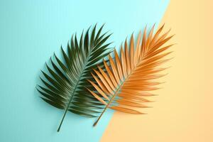 ai generato Due palma le foglie su un' colorato sfondo foto