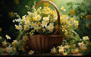 ai generato Pasqua cestino fiore sfondi foto