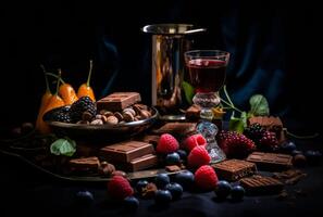 ai generato cioccolato su un' nero tabl foto