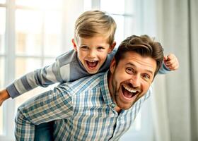 ai generato padre e figlio avendo divertimento a casa foto