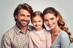 ai generato contento famiglia madre padre e bambino figlia foto