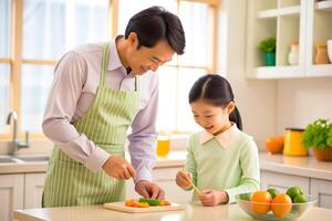 ai generato padre e figlia cucinando a cucina foto