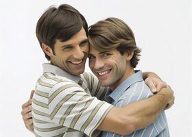 ai generato giovane coppia gay abbracciare foto