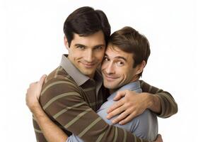 ai generato giovane coppia gay abbracciare foto