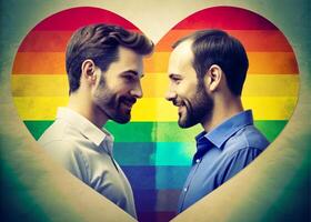 ai generato contento gay coppia amore arcobaleno amore foto