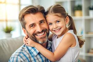 ai generato io amore voi, papà giovane uomo a casa con il suo poco carino ragazza foto