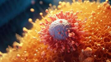 ai generato combattere virale infezione - avvicinamento Visualizza di un' virus cellula foto